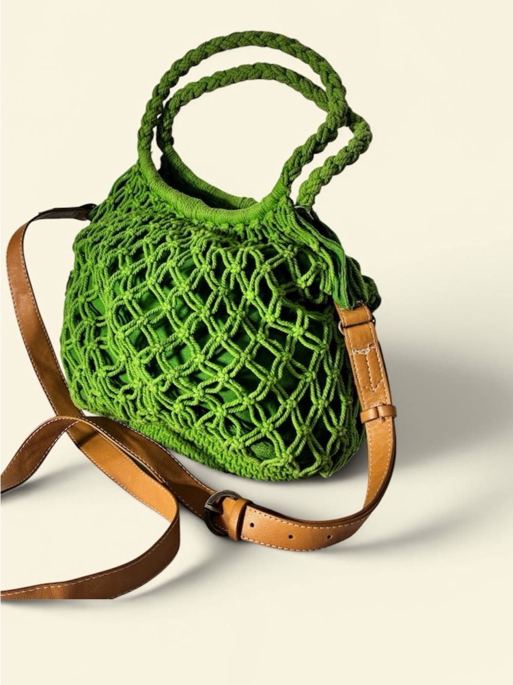 Universal Thread Green Crochet Mesh Crossbody Bag Net Boho Tote EUC